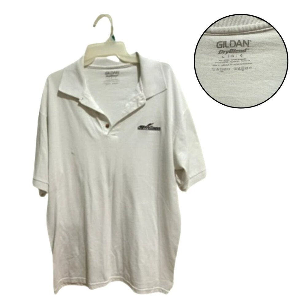 Gildan Men’s Large White DryBlend Polo Shirt Short Sleeve Casual Golf Tee